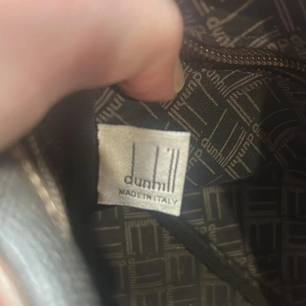 Dunhill Clutch Travel Bag Charcoal Gray Brown Leather Gold